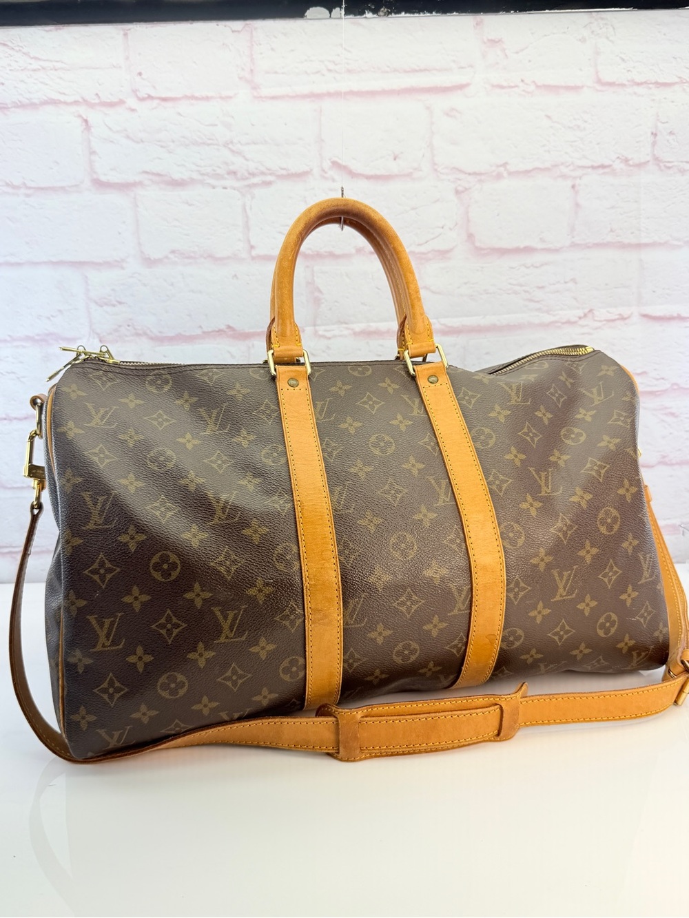 Louis Vuitton Brown Monogram Travel Keepall 45 Duffel Bandouliere Strap